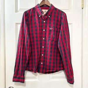 Hollister Men's Plaid Button Down Shirt Red Blue Size XL Holiday